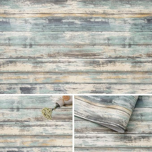 Arthome Blue Rustic Wood Paper 17''x240'' Self-Adhesive Removable Peel and by ArthomeWALLDECOR