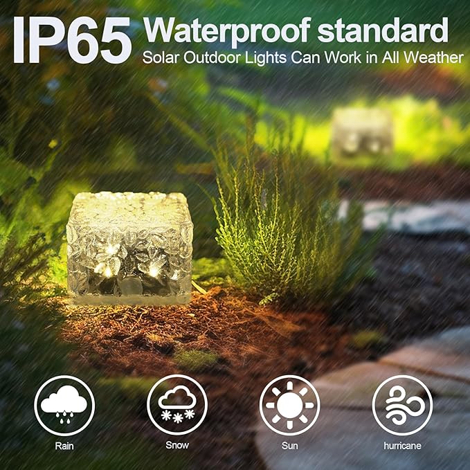 Solar Brick Lights-Outdoor Solar Lights for Yard-Solar Brick Landscape Path Light 3 Pack LED Light Brick Garden Decor for Pathway Patio Walkway Backyard Decoration