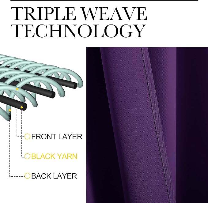 NICETOWN Royal Purple Blackout Curtains 120 inches Length - Image 3