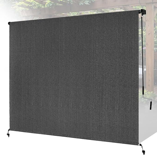 7'W x 8'H Gray Patio Shades Roll up Outdoor Roller Shade Crank Wand Blind by Unknown