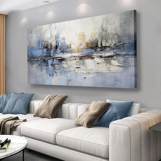 VHMING Abstract Wall Art Wall Decor Blue and Gray White Modern Canvas Wall by VHMING