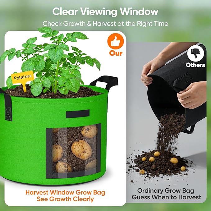 10 Gallon Potato Grow Bags: Set of 5 Colorful Gardening Supplies Fabric Pots with Harvest Window Reinforced Handles - Planting Container for Vegetable Tomatoes Carrot Flowers Balcony Patio Use