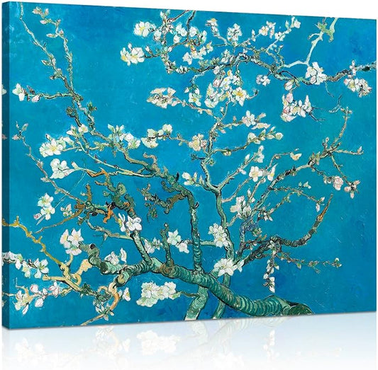 Van Gogh Canvas Wall Art: Almond Blossom Oil Painting Flower Picture by 1KINGO