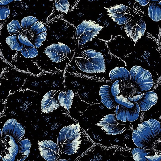 FLFK Black Wallpaper Peel and Stick Dark Blue Floral Wallpaper 16" x 64" by FLFK