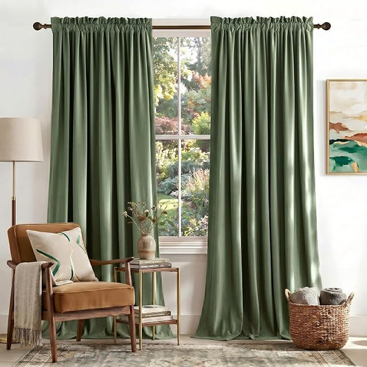 NICETOWN Sage Green Room Darkening Curtains & Drapes 120 inches Long 2 Panels by NICETOWN