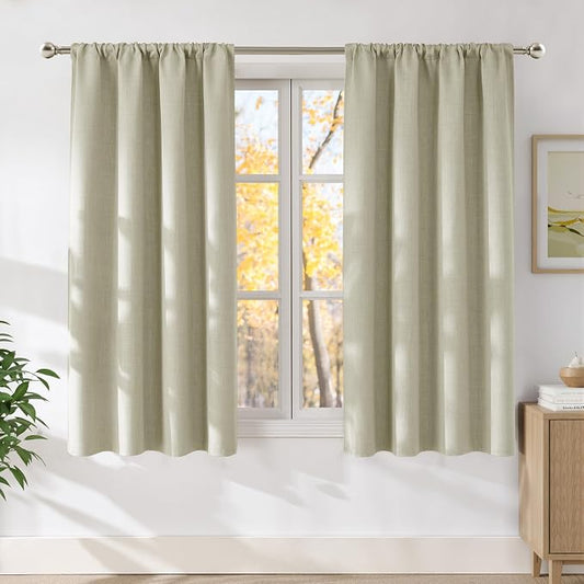 NICETOWN Beige Faux Linen Room Darkening Rod Pocket Curtains 63 inch Length by NICETOWN