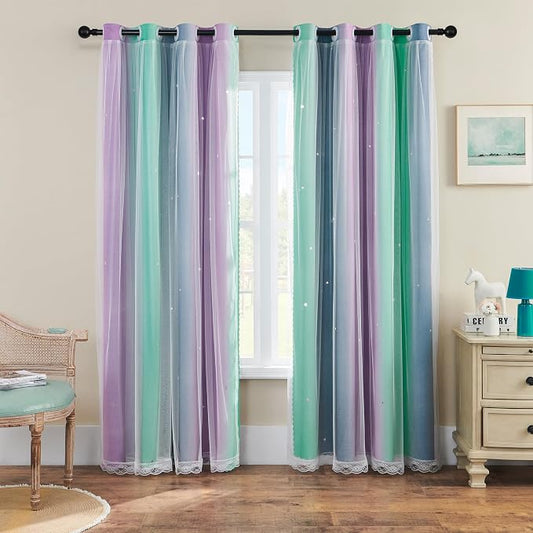XiDi Curtains for Bedroom Decor, Rainbow Purplgreen grey52/96 by Addsomecolortolife