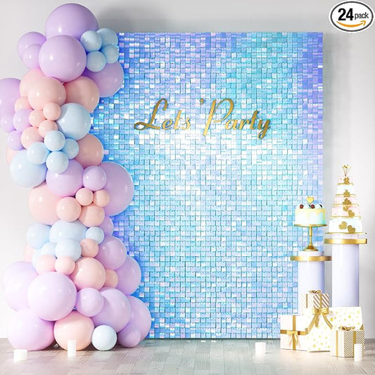 COKAOBE Rainbow Blue Shimmer Wall Backdrop 24PCS Square Sequin Shimmer Backdrop by COKAOBE