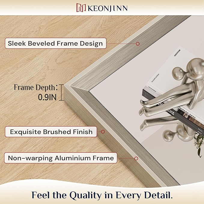 Keonjinn 30 x 36 Inch Brushed Nickel Bathroom Mirror, Beveled Rectangle Framed - Image 2