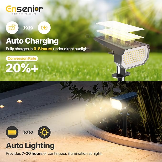 Ensenior Solar Spotlights Outdoor, 56 LEDs Brightness Adjustable 3000K LED Solar Garden Lights, Halloween Christmas Landscape Lighting for Flag/Yard/Pathway, IP65 Waterproof - 6 Pack
