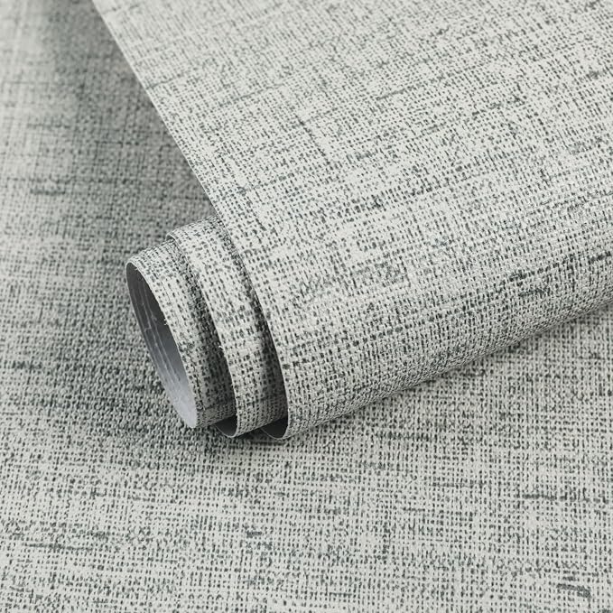 15.75"x393.70" Gray Wallpaper Grasscloth Peel and Stick Wallpaper Faux Linen by MANONIRIA