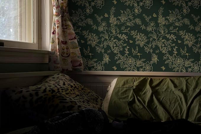 Froluya Dark Green and Gold Wallpaper Floral Peel and Stick Wallpaper - Image 3