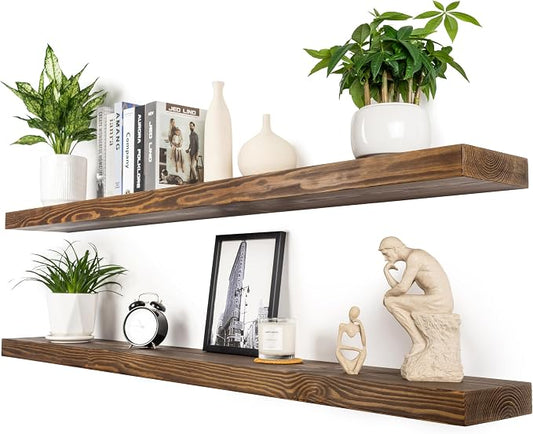 60 Inch Floating Shelves, 8-Inch Deep High-End Solid Wood Long Floating Shelves by xwne