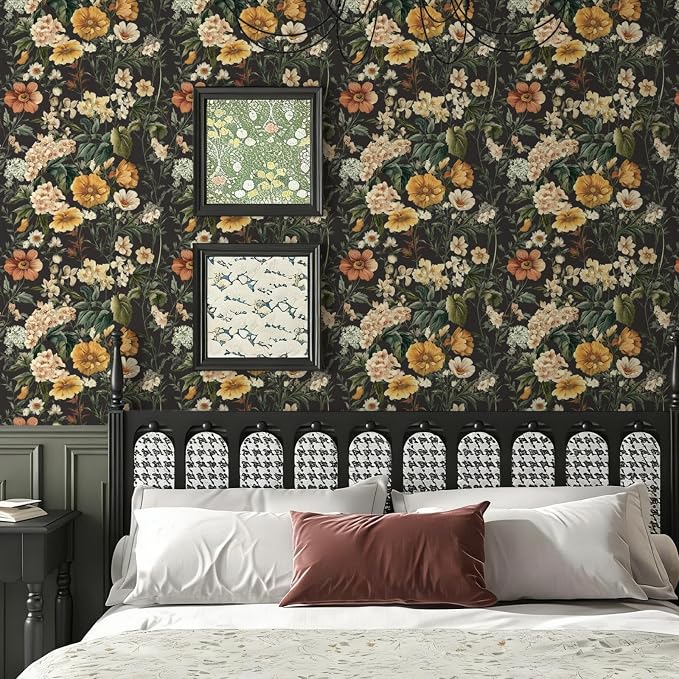Livebor Floral Peel and Stick Wallpaper Black Floral Contact Paper 16.9"x118.1" - Image 2