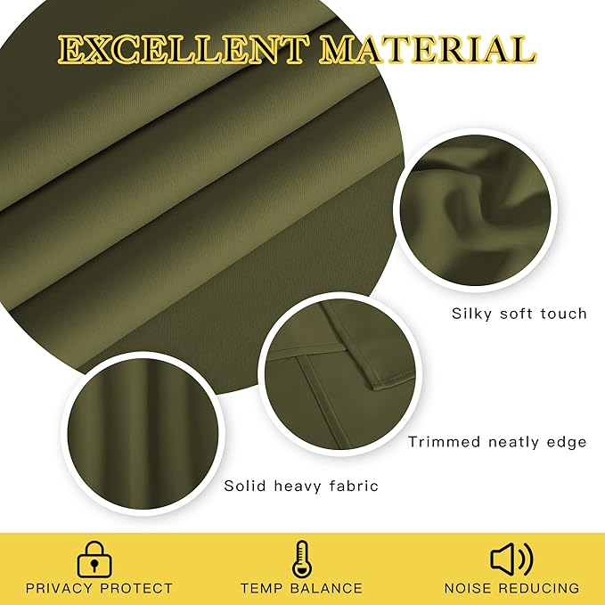 NICETOWN Blackout Window Curtain 90 inch Length - Room Darkening Thermal Insulated Grommet Large Window Treatment Light Blocking for Bedroom/Doorway (Olive Green, 1 Panel, W52 x L90)