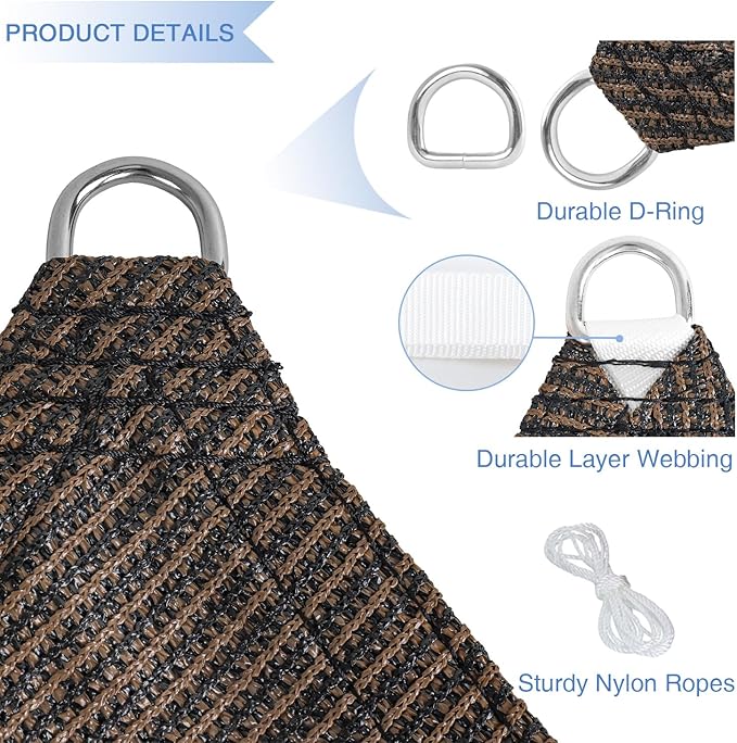 E&K Sunrise 25' x 25' x 25' Sun Shade Sail Triangle Canopy Shade Cover UV Block for Patio Backyard Garden Outdoor (Brown)