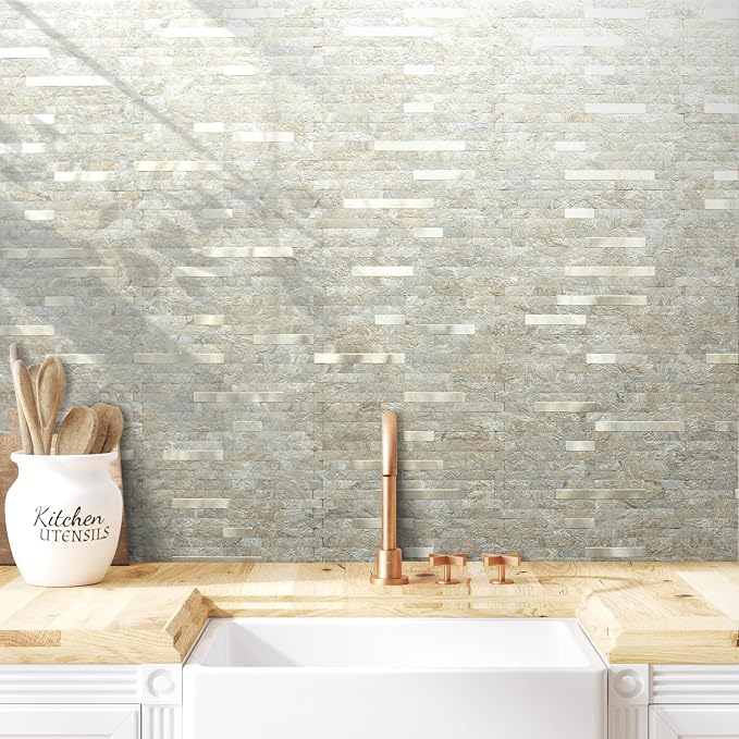 AULIGET 2 Sheets Faux Stone Peel and Stick Backsplash, Sandstone - Image 2