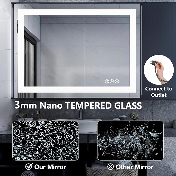 DUMOS 36.1"x48.1" LED Bathroom Mirror, Smart Anti-Fog Bathroom Vanity Mirror - Image 7