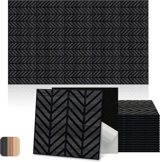 Mollywell Acoustic Panels, PVC Wood-Grain Decor, 12x12 Inch Carved Pattern by Mollywell