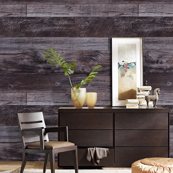 WENMER 17.71" x 590" Grey Wood Peel and Stick Shiplap Self Adhesive Wallpaper - Image 8
