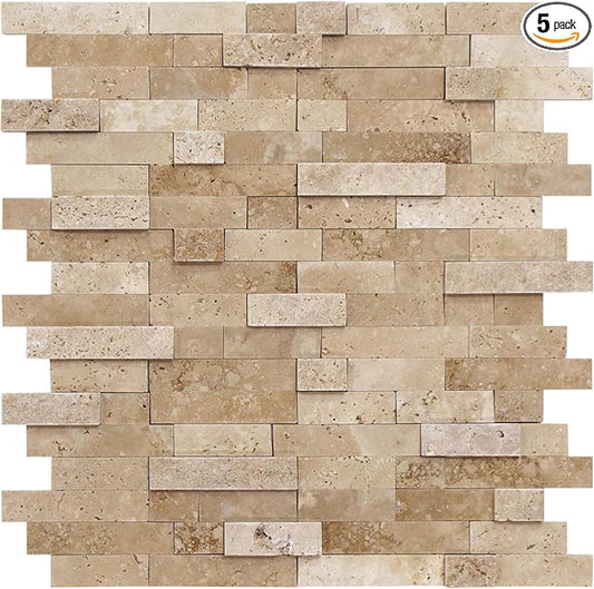 SUNWINGS 5-Sheet Peel and Stick Mosaic Natural 3D Stone Self Adhesive Marble by Sunwings