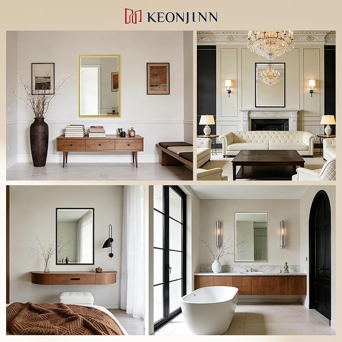 Keonjinn 48" x 36" Large Black Bathroom Mirror, Aluminum Alloy Frame Rustproof - Image 9