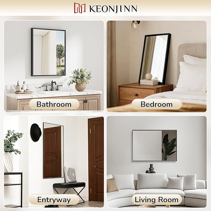Keonjinn 42 x 36 Inch Black Bathroom Mirrors - Image 6