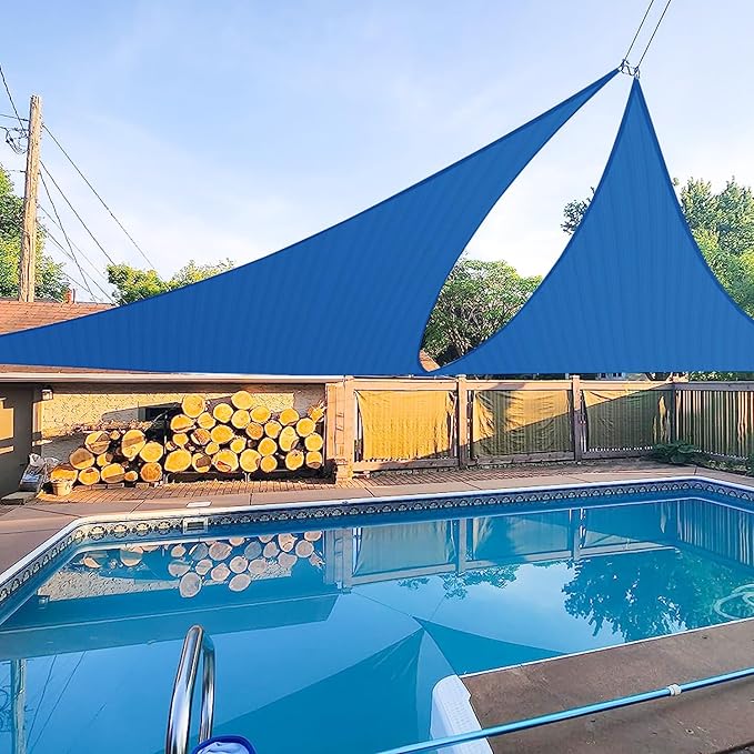 E&K Sunrise 20' x 20' x 20' Sun Shade Sail Triangle Canopy Shade Cover UV Block for Patio Backyard Garden Outdoor (Blue)