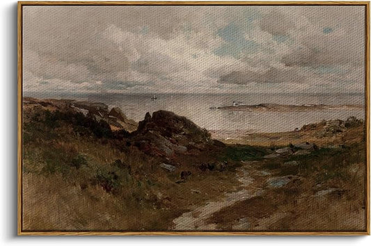 InSimSea Framed Canvas Wall Art Vintage Decor, Seaside Path Wilderness by InSimSeaArt