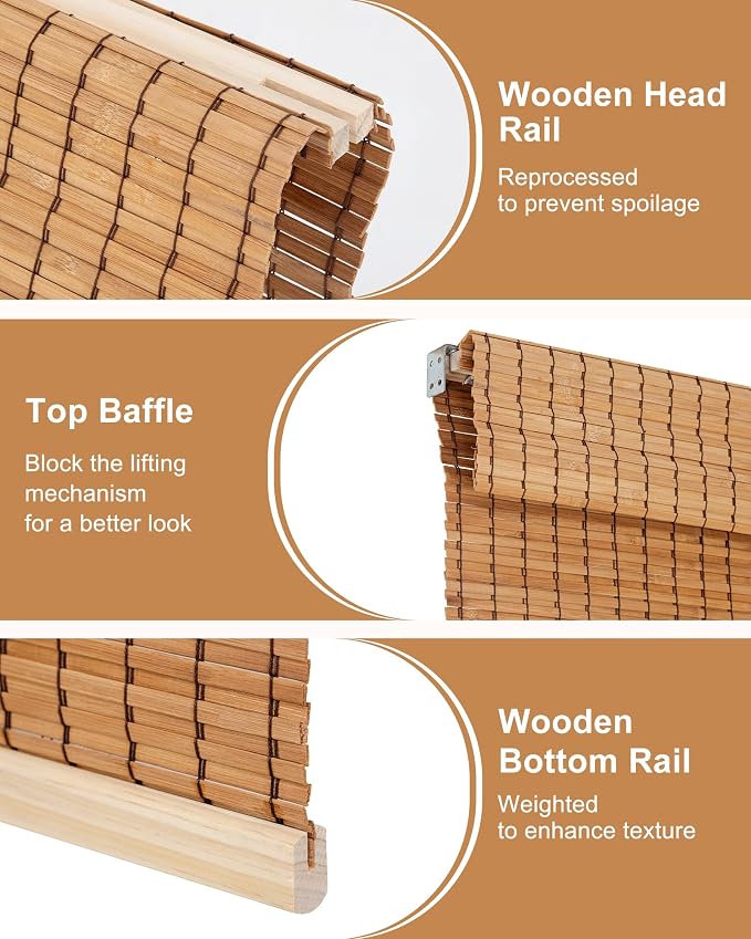 42''W X 72''H Cordless Bamboo Roman Shades - Image 6