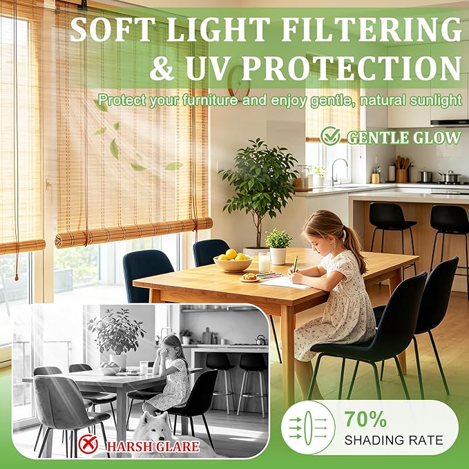 Bamboo Blinds 72x72 inch Bamboo Roman Shades - Image 4