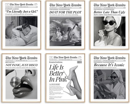 uniro Trendy Newspaper Wall Art Prints, Vintage Black & White Newspaper Wall by uniro