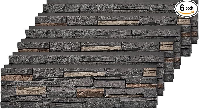 6-Pack Faux Stone Wall Panels PU Stone Veneer Siding, Mortarless 46.25x12.88 by Wallwell