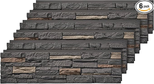 6-Pack Faux Stone Wall Panels PU Stone Veneer Siding, Mortarless 46.25x12.88 by Wallwell