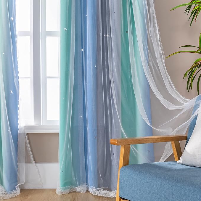 XiDi Curtains for Bedroom Decor, Rainbow BluGrenGrey-34-90 - Image 4