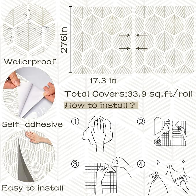 Modern Peel and Stick Wallpaper 17.3''×276'' Self Adhesive Wallpaper Boho - Image 3
