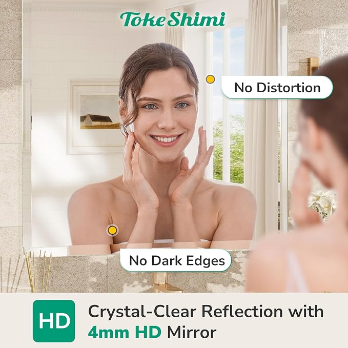 TokeShimi 40x30 Frameless Mirror Bathroom Rectangle, Bathroom Vanity Mirror - Image 4