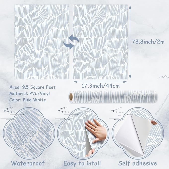 Theper Blue Wallpaper 17.3"×78.8" Modern Striped Peel and Stick Wallpaper Boho - Image 3