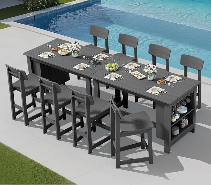 SERWALL Outdoor Bar Stools Set of 2, All Weather HDPE 25" Counter Height Bar Stools with Back, Outdoor Armless Barstools for Patio, Garden, Backyard, Balcony, Poolside, Gray