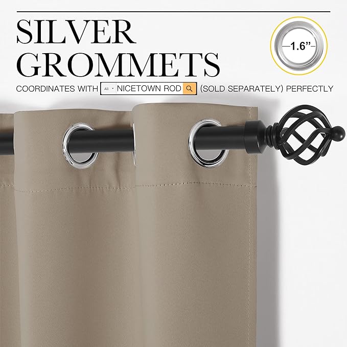 NICETOWN Taupe Blackout Curtains 120" Long - Image 3