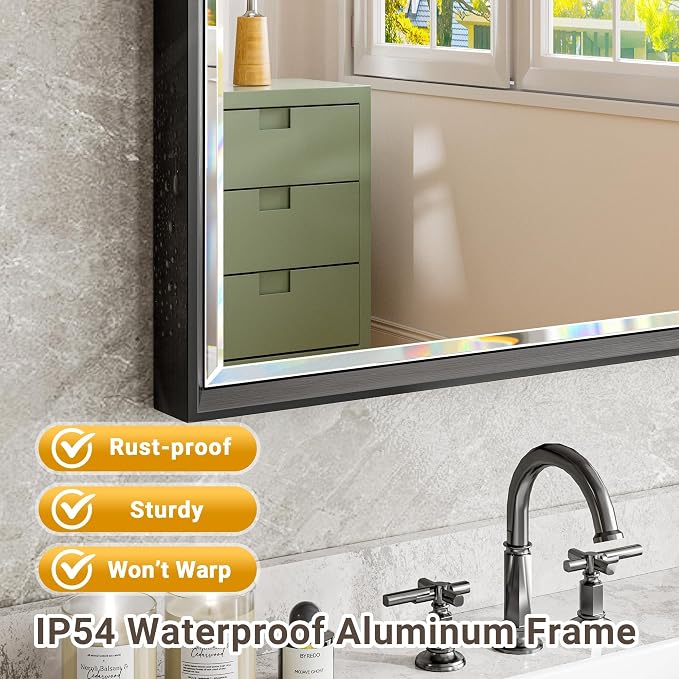 16''x 60'' Tall Black Bathroom Mirror, Beveled Bathroom Vanity Mirror - Image 6