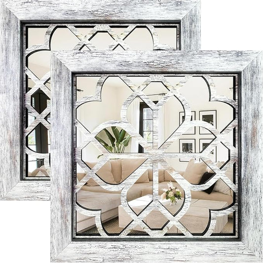 Boho Wall Mirror Decor, Square Shatterproof Vintage Style Mirrors by HMANGE