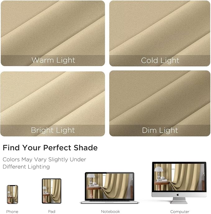 CUCRAF Beige Blackout Curtains 84 inch Length 2 Panels Set, Rod Pocket Room - Image 4