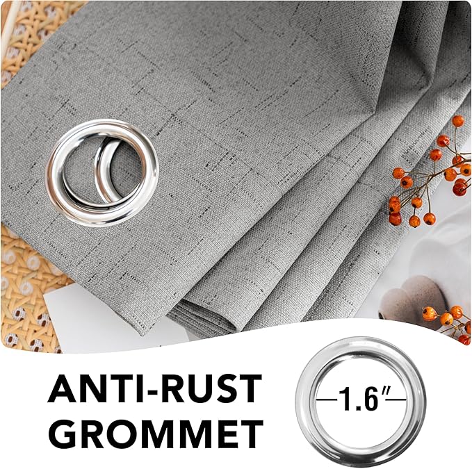H.VERSAILTEX Linen Blackout Curtains Durable Thick Textured Linen Look 100% Blackout Patio Door Curtain Anti Rust Grommet Extra Wide Sliding Door Curtain Panel, W100 x L108 inch - Dove Gray