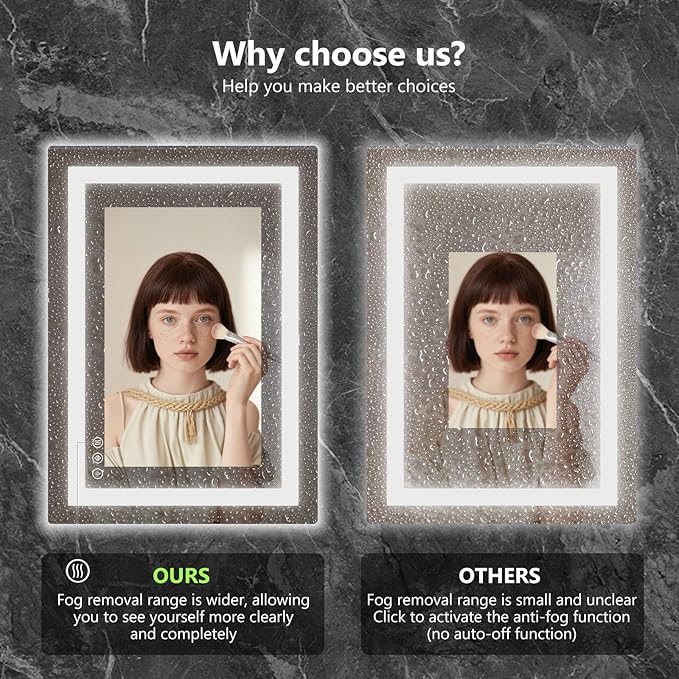 Sweetcrispy 24"x36" Smart Anti-Fog LED Bathroom Mirror - Image 5
