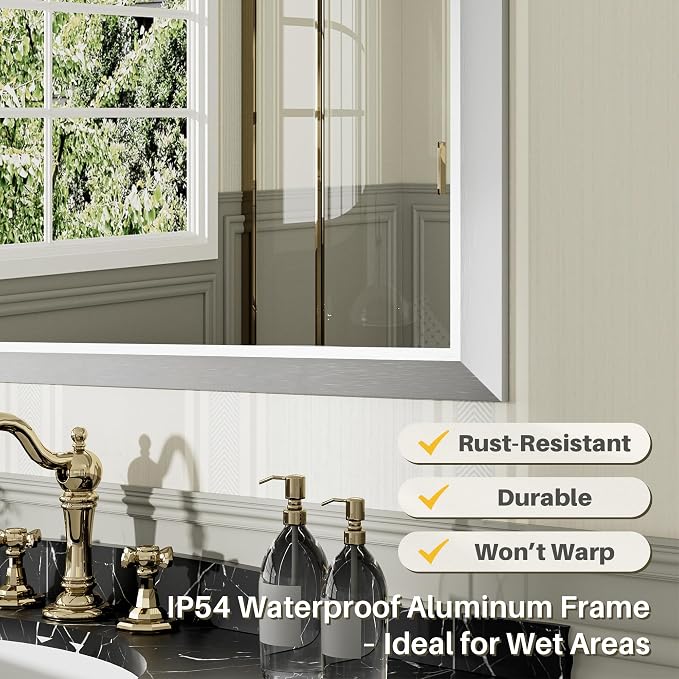 55x30 Inch Brushed Silver Bathroom Mirror - Image 3
