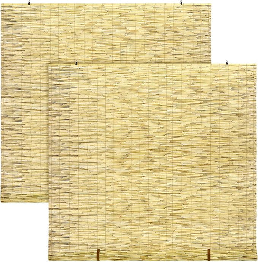 DoubleFill 2 Pcs Bamboo Shades Outdoor Reed Roll up Blinds 60" W x 72" H by DoubleFill