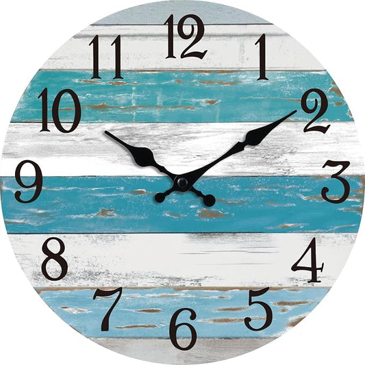 KECYET Wall Clock Battery Operated 14 Inch Outdoor Large Beach Style Blue by KECYETWALLCLOCK