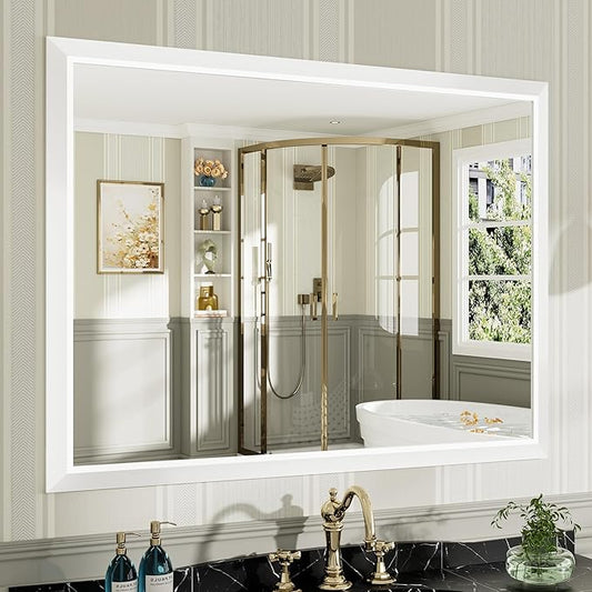 48x36 Inch White Bathroom Mirror by Briivuemodernmirrors