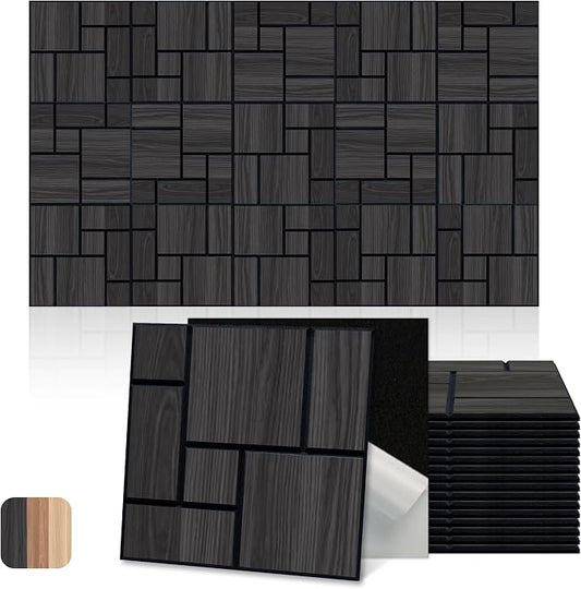 Mollywell Acoustic Panels, PVC Wood-Grain Decor, 12x12 Inch Carved Pattern by Mollywell
